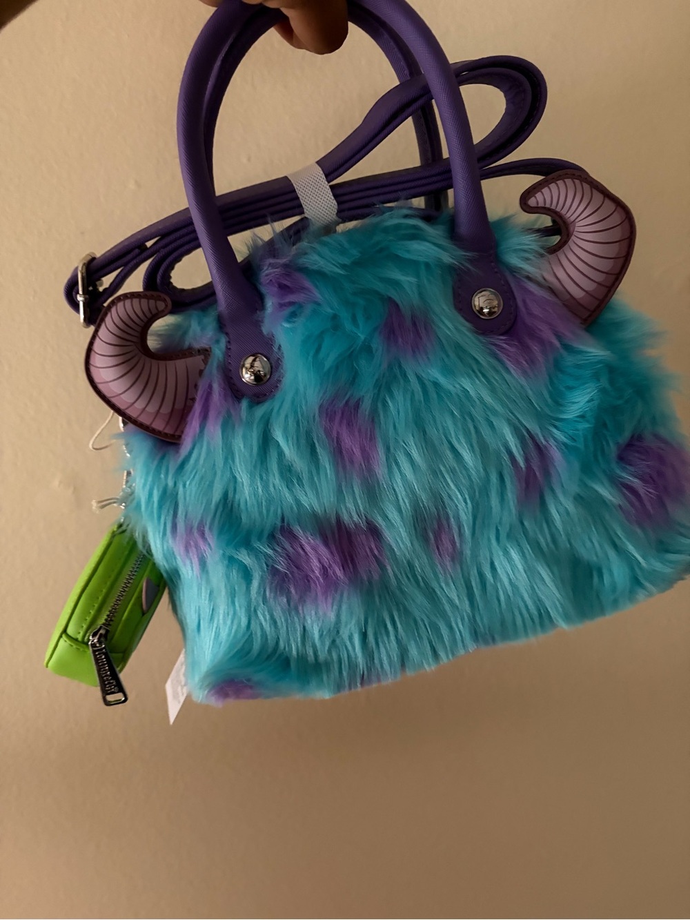Monsters Inc Loungefly Sully Faux Fur Mini Satchel with Mike coin attachment - Picture 2 of 8